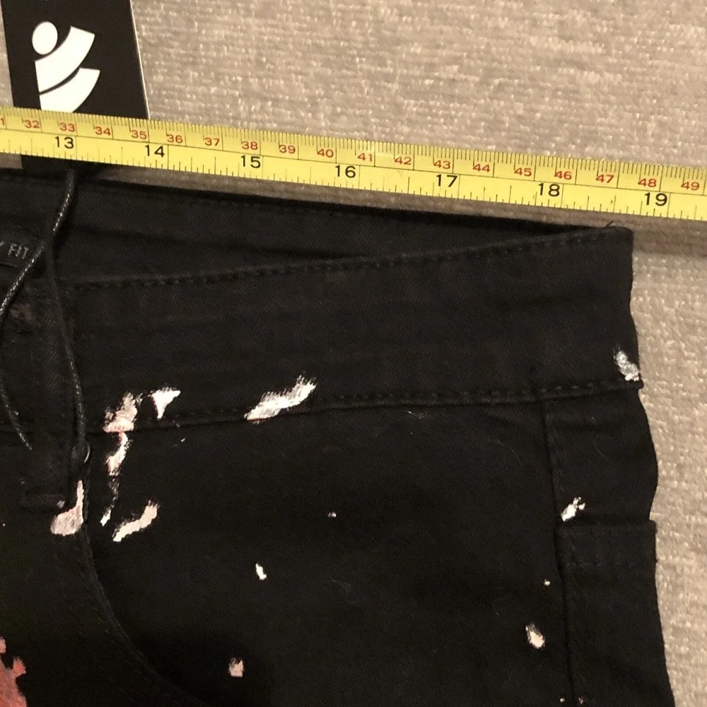 Waimea Men's 38 Skinny Fit Black Splatter Denim Shorts Distressed Fray Hem NWT